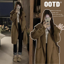 Maternity wear autumn and winter 2023 new thickened sweater jacket mid-length loose lazy style long-sleeved knitted cardigan