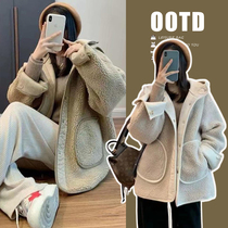 Maternity clothing autumn clothing 2023 new Korean fashion loose belly-covering autumn and winter thickened long-sleeved hooded maternity jacket
