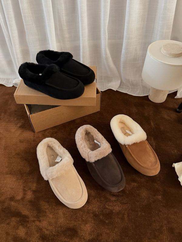 Henan Sanpo New Winter Suede Snow Boots for Women, Sheepskin Integrated Slip-On Closed-Back Lazy Mules