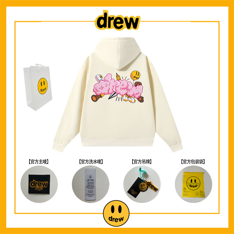 Drew Sweatshirt Fleece-Lined Heavyweight Justin Bieber Trendy Brand Pullover Top Hoodie Men and Women Couple Hooded Jacket