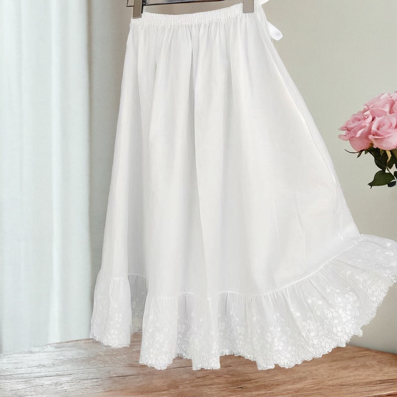 Cabinet Goods - Japanese Mori Girl Cotton Half Skirt with Inner Lining, Summer Artistic Embroidery Lace Skirt with Inner Lining for Layering C05 Cabinet Goods - Japanese Mori Girl Cotton Half Skirt with Inner Lining, Summer Artistic Embroidery Lace Skirt with Inner Lining for Layering C05
