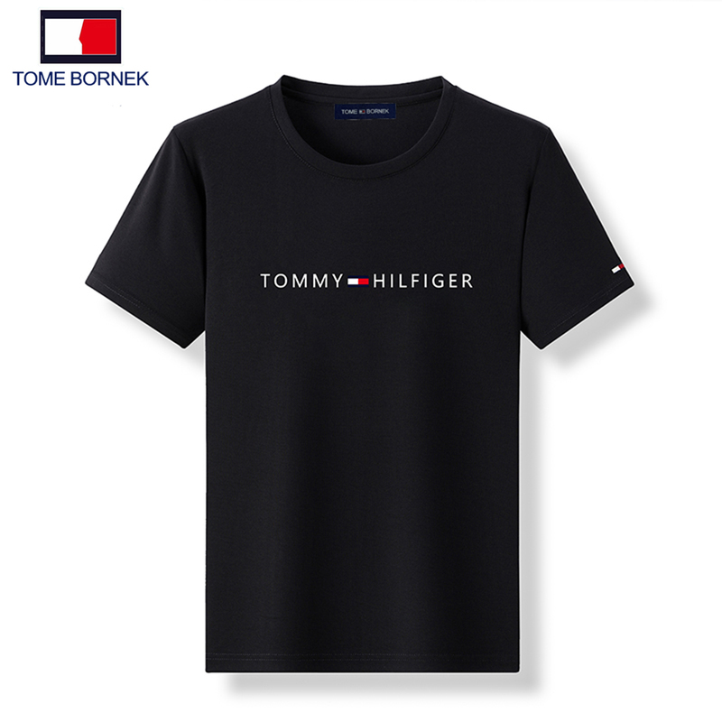 Tommy Hilfiger Short-Sleeved T-Shirt 100% Pure Cotton Summer Round Neck Men's Loose Casual Top Fashion Base Shirt