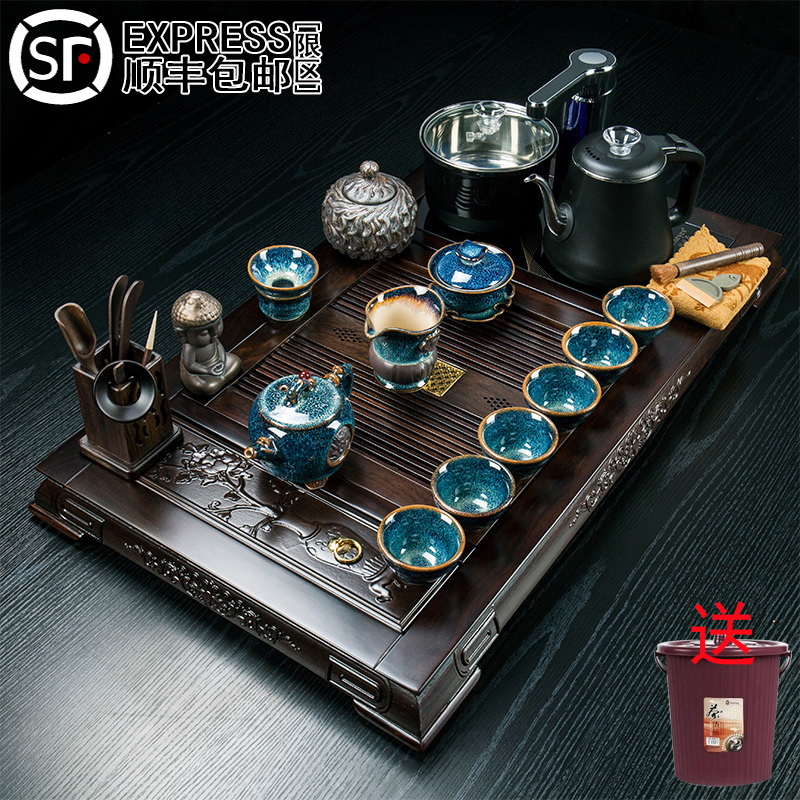 Ebony pear solid wood tea tray tea set set set Kung Fu tea table full automatic kettle Integrated Household