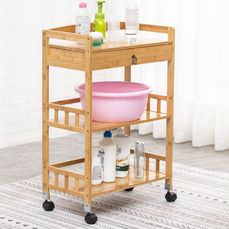 All bamboo waterproof beauty salon trolley Beauty salon trolley Hot pot shop Removable shelf tool cart Solid wood