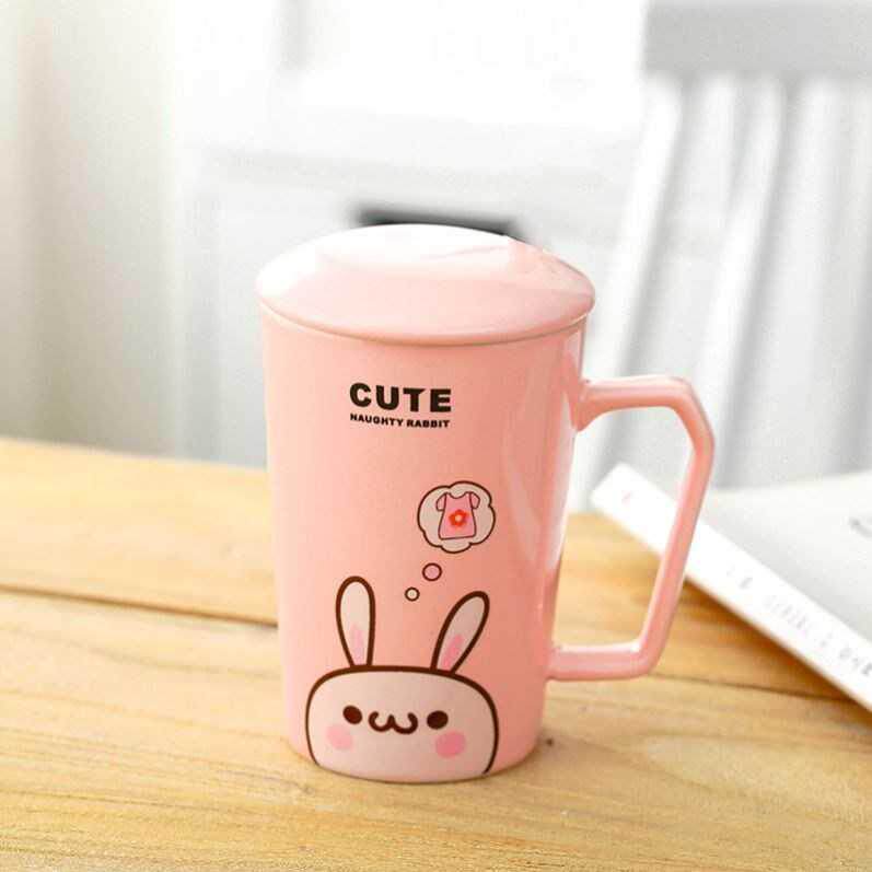 Cute cartoon mug with lid spoon monkey ceramic water cup cup breakfast cup coffee cup milk cup office woman