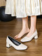 Square-Toe Women's Shoes 2026 Spring and Autumn White High Heels Chunky Heel Professional Commuting Soft Sole Comfortable Work Shoes