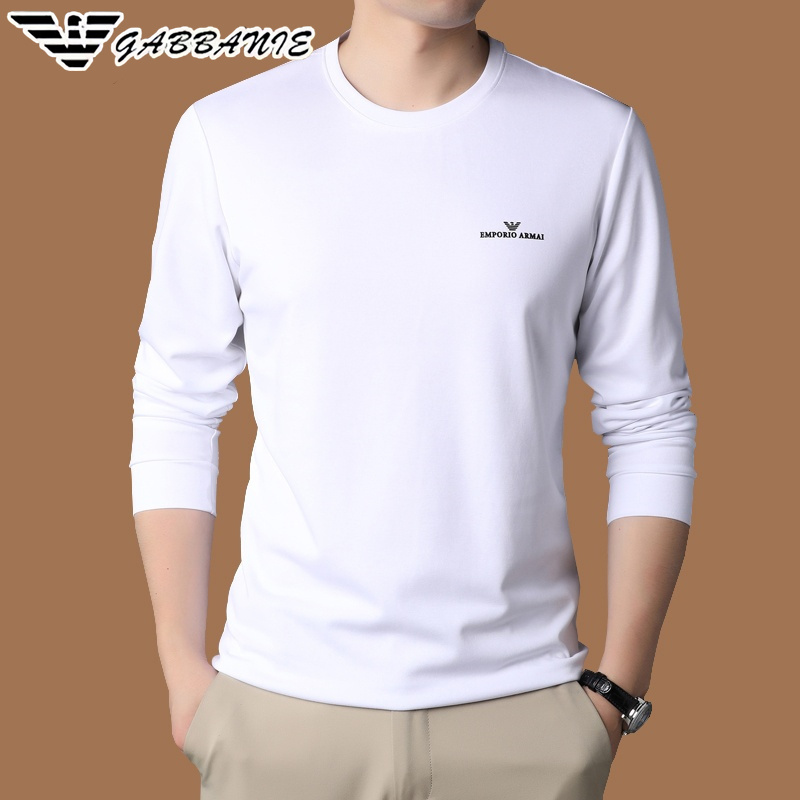 Authentic Italian Men's Solid Color Long-Sleeve T-Shirt, Mercerized Cotton, Spring and Autumn Style, Inner Layer Top, Men's High-End Base Shirt