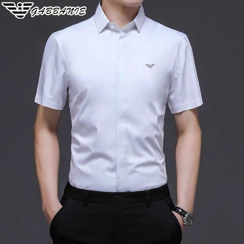 Authentic Italian Short-Sleeved Shirt for Men, Summer Ice Silk Half-Sleeved Shirt, No-Iron High-End Business Men's White Shirt