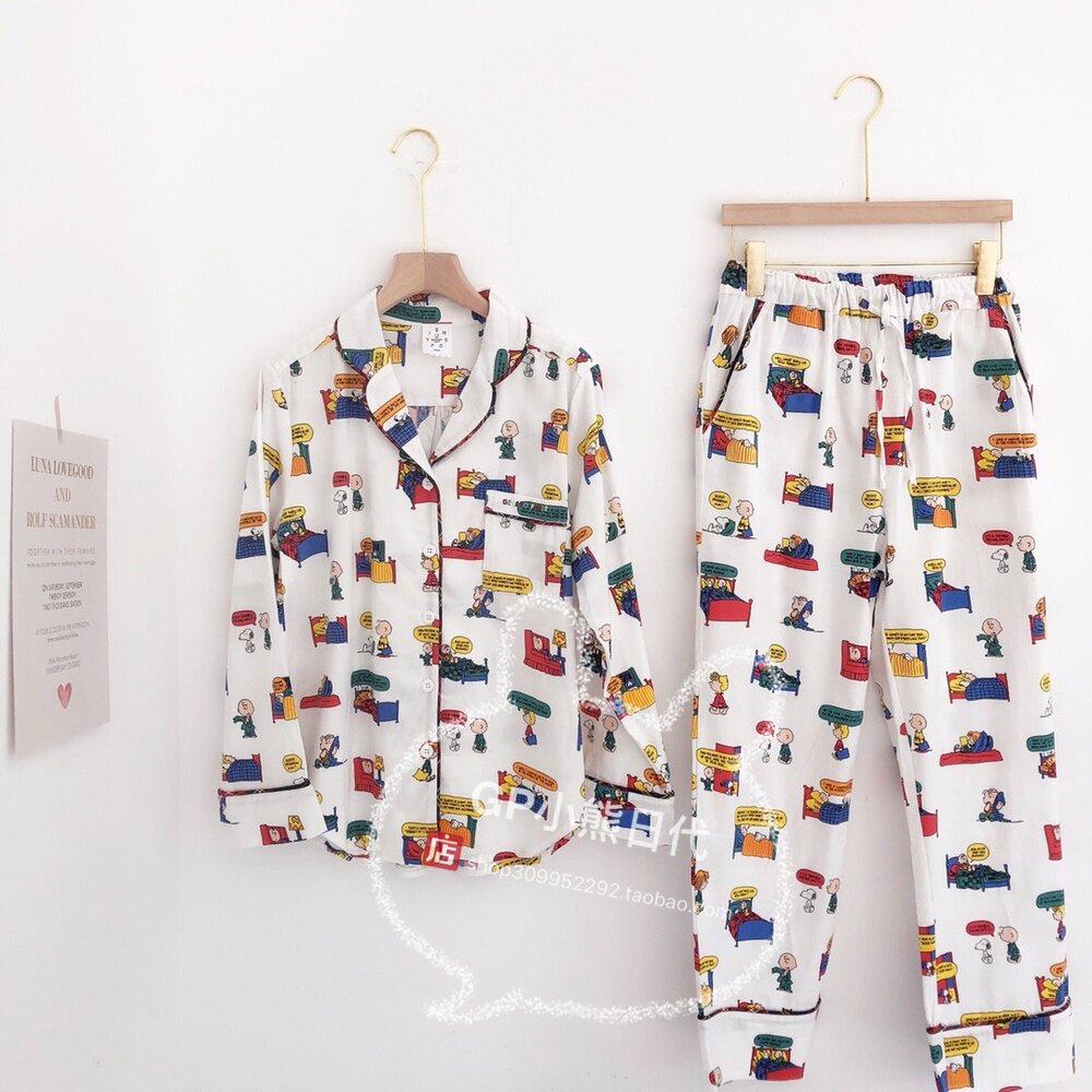 Japanese gp Snoopy pajamas men and women homewear suit nightdress couple spring and summer thin section