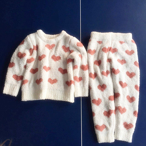 Japanese gp Japanese cute children's pajamas soft love pullover warm baby home clothes set