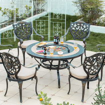 Outdoor BBQ table and chair courtyard aluminum balcony open-air garden aluminum alloy imitation marble long tableelectric oven charcoal grill