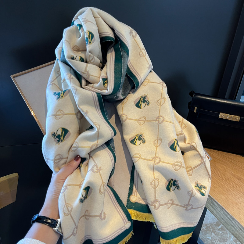 Cailin Kelin French cashmere double sided scarf Women's autumn winter hair side 100 lapped shawl with long style thickened warm-Taobao