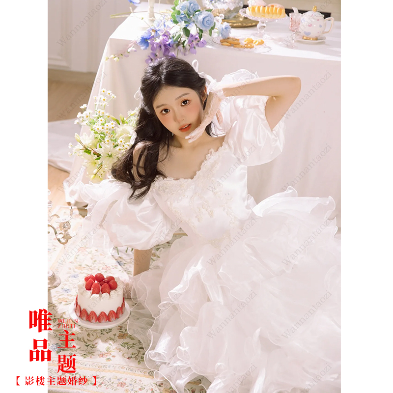 Photo Studio New Sweet Girl Korean Birthday Photo White Gauze Tutu Skirt Lace Travel Photography Wedding Photography Dress Skirt