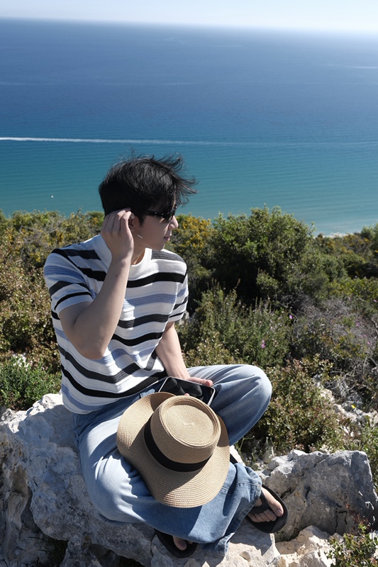 Alcf Original [Greek Holiday] Striped Hollow-Out Design Knitted Wool Top Short Sleeve T-Shirt