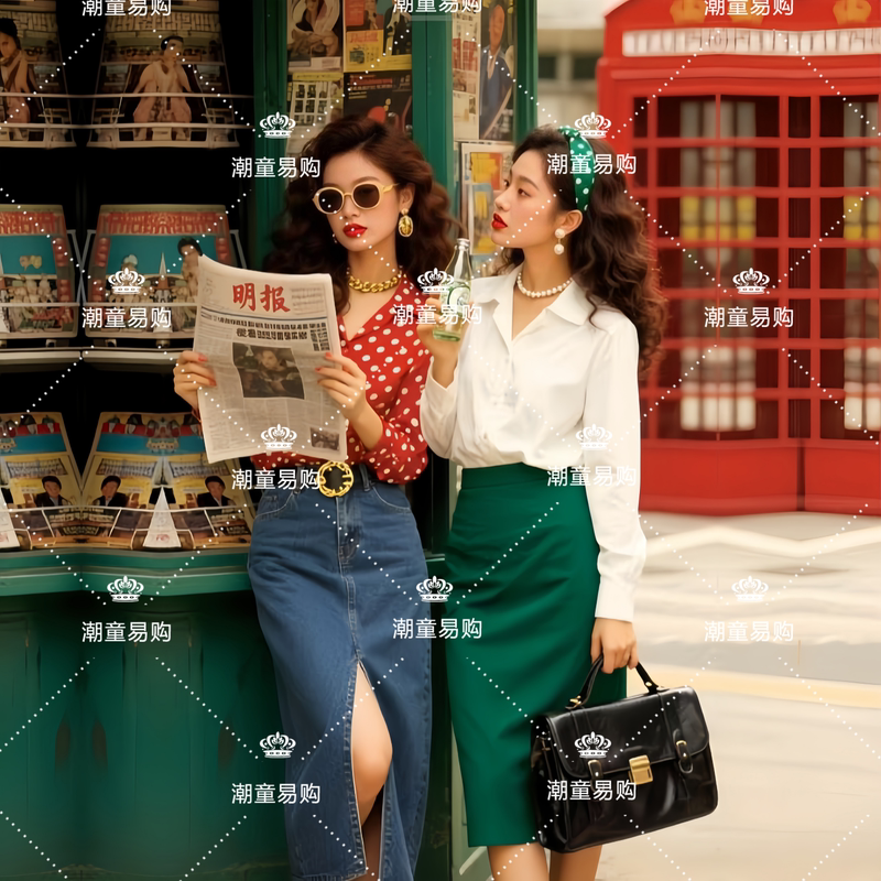 New Style Women's Retro Hong Kong Style Bestie Travel Street Photography 80S and 90S Personalized Photoshoot Mother and Child Outfit Fashion Show Trend New Style Women's Retro Hong Kong Style Bestie Travel Street Photography 80S and 90S Personalized Photoshoot Mother and Child Outfit Fashion Show Trend
