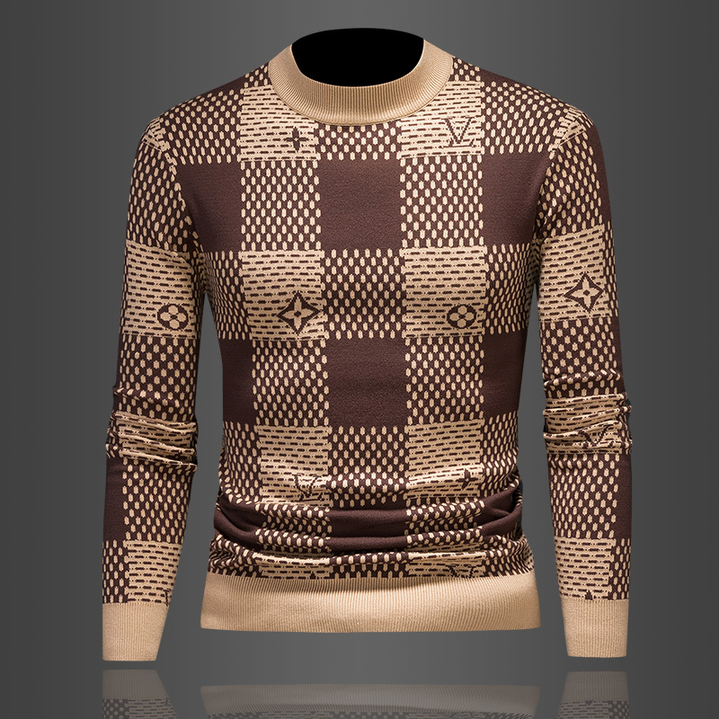 Fashion 2025 Winter Men's Embroidered Sweater Long-Sleeve Wool Knit Pullover Base Layer Sweater Fashion 2025 Winter Men's Embroidered Sweater Long-Sleeve Wool Knit Pullover Base Layer Sweater