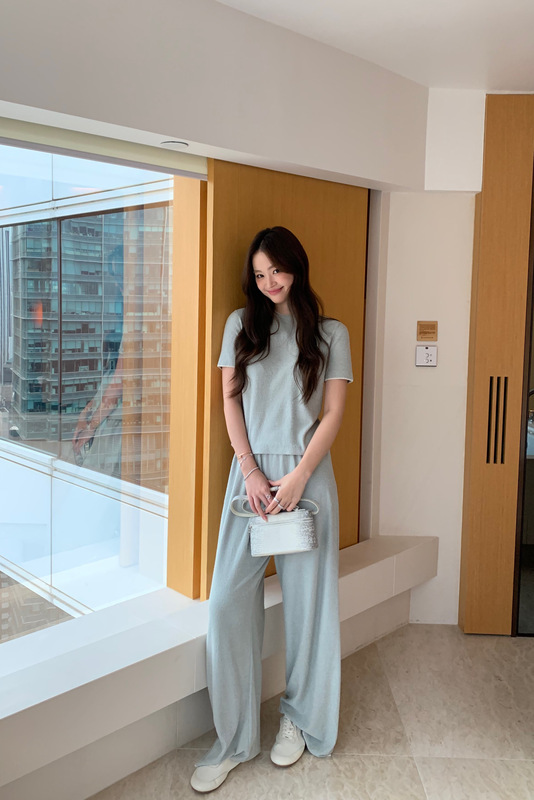 High-End Old Money Summer Lazy Suit Lp Style Sage Mulberry Silk Loop Texture Knit Short-Sleeve Top + Wide-Leg Pants