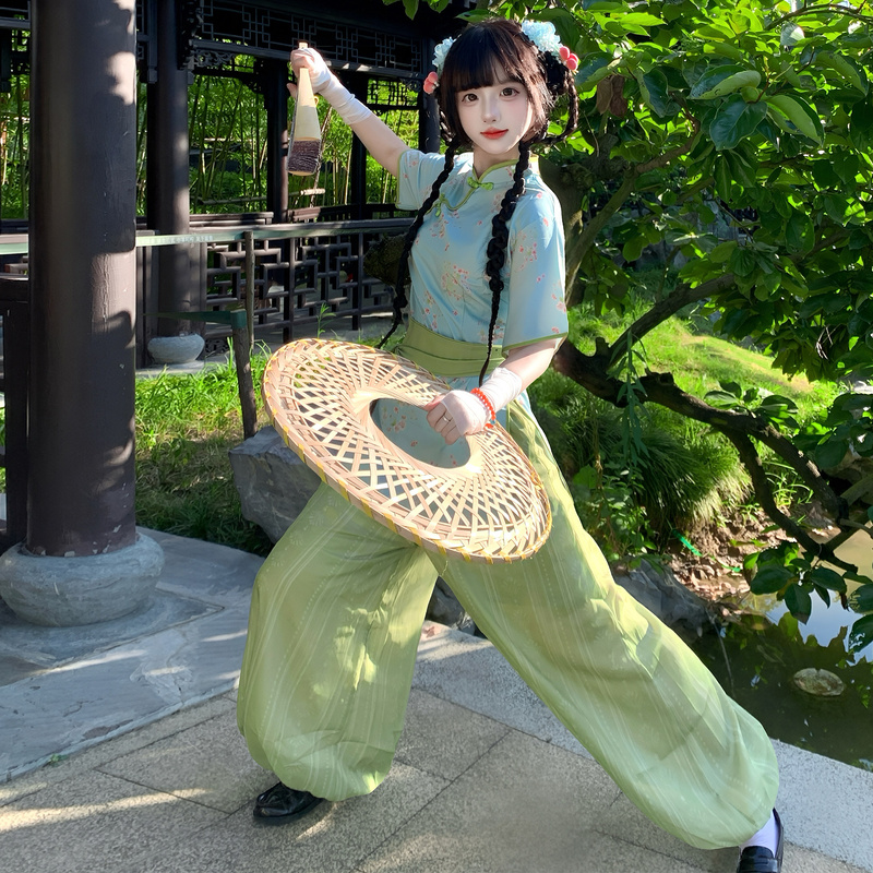 Original Hanfu for Women: Chinese Style Qipao Lantern Pants, Everyday Wear, Martial Arts Style, Slimming Spring/Summer Outfit