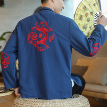Autumn men Chinese style jacket hanging big size baseball clothing jacket dragon embroidery buckle suit mens coat tide