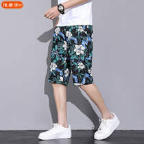 Chinese style cotton print shorts mens fat plus size loose fat summer Capri pants mens casual pants