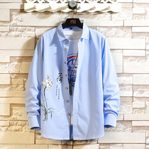 Long sleeve shirt male Chinese wind mens business dress casual plus fattening up yard lining autumn free of scalding undershirt