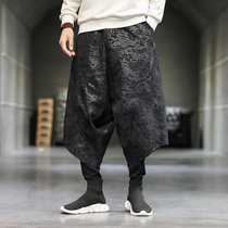 Chinese style mens Jacquard low-grade pants autumn and winter fake two-piece pants double casual loose large size trousers tide tide