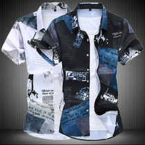 Summer beach mens short-sleeved shirt Casual trend top Floral print plus size clothes color shirt