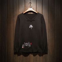 2020 Autumn New Mens Buddhist embroidery sweater trend personality winter sweater coat coat base shirt