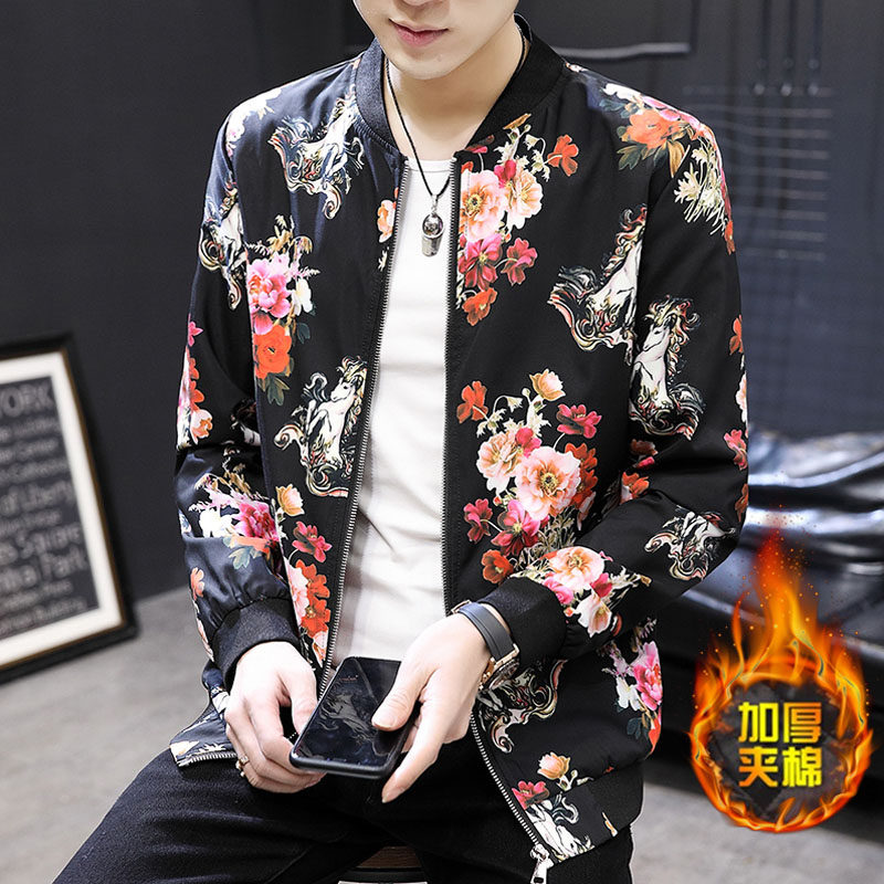 2022 Spring China Wind scale Size Relaxation Men's Fashion Printed Jacket Jacket Men's Trend Flower Pattern Fatboy Men's Blouse