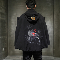 Chivalrous short clothes mens unicorn embroidered Hanfu hooded jacket mens fat plus size vintage short cloak