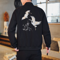 Chinese style Men autumn crane embroidered jacket mens youth size Tide mens coat spring and autumn handsome short coat
