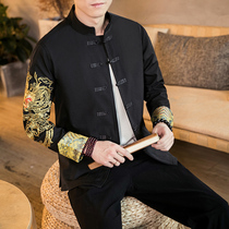 2020 Spring mens dragon robe Chinese style jacket Dragon embroidery jacket Top dress Hanfu buckle large size Tang dress man