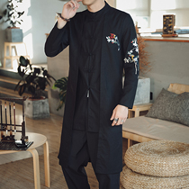 Autumn clothing Chinese style long windbreaker men retro embroidery flower and bird buckle jacket jacket men Tang dress large size Hanfu men