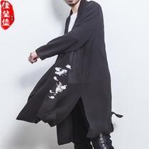 Chinese style mens Xiuxian Ukiyo-e ancient costume Hanfu Taoist robe Autumn Buddha Mens thin kaftan Tang coat