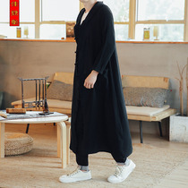 Chinese style mens clothing National style extended ancient clothing Han clothing Tang clothing cloak trench coat Kaftan Cotton and linen jacket Ukiyo-E