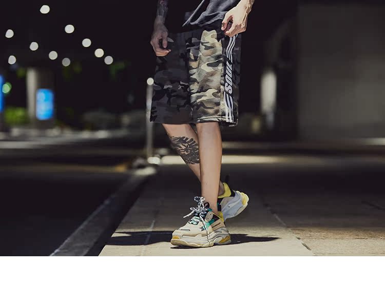 Ins gió siêu lửa quần nam ba thanh quần short thể thao giản dị ngụy trang hip hop thủy triều thương hiệu đan quần quần đùi nam