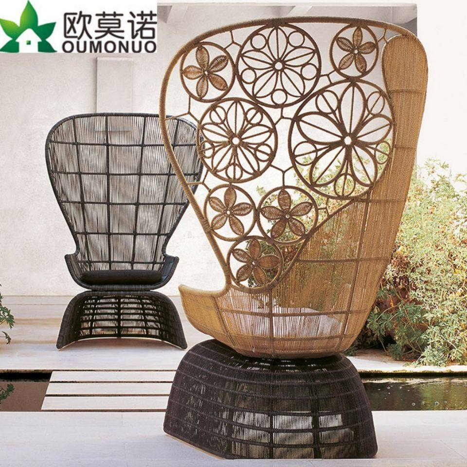 Outdoor rattan chair Leisure Balcony Rattan Sofa Combined Living-room Outdoor Patio single High leaning back chair Lazy Rattan Sofa