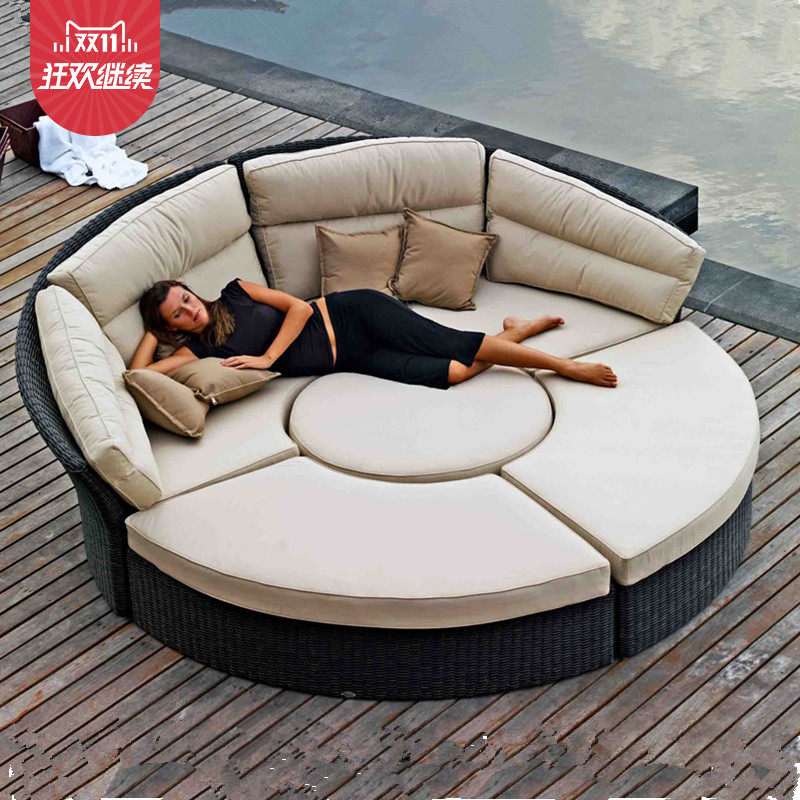 Outdoor Furniture Villa garden Balcony Vine Lying Bed Couch Pool Round Lying Bed Patio Courtyard Casual Table And Chairs Combined Sofa