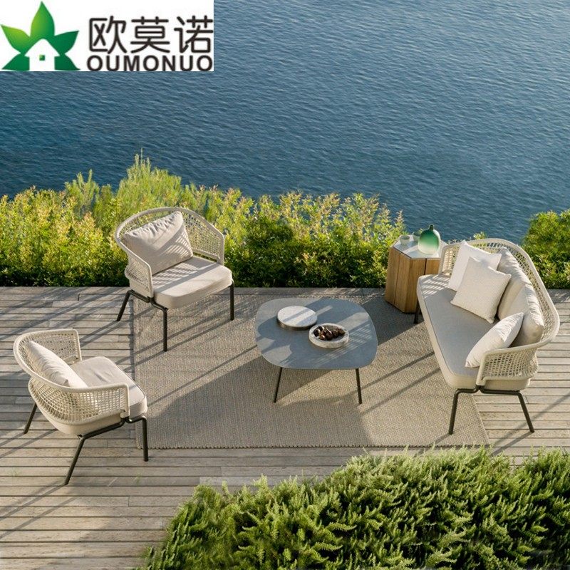 Nordic Outdoor Rattan Choreography Table And Chairs Sofa Hotel Dining Table And Chairs Combined Balcony Patio Sofa Chair Lying Bed Table And Chairs Furniture