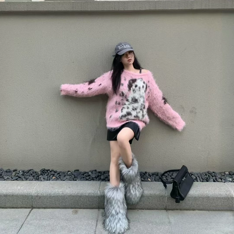Пуховики-ботинки GAL Mao Mao Snow Boots Winter Winter New Spicy Girl Set Thicked Improved Improved Portrait Fox Mao Ping Меховая подошва сапоги