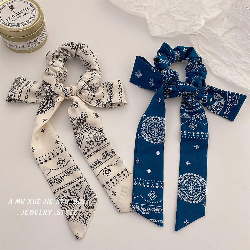 Bow knot hair rope long ribbon net red retro sweet girl fabric tied hair streamer Mori super fairy hair band hair ring
