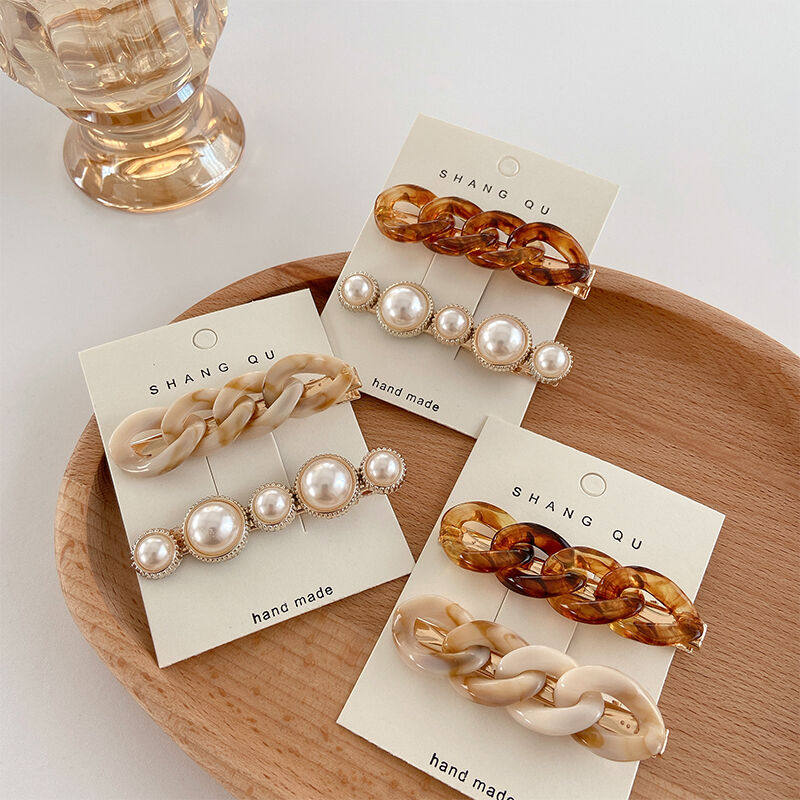 Pearl hair clip female Korean ins chain combination elegant temperament hair card side clip net red bangs word clip hair accessories