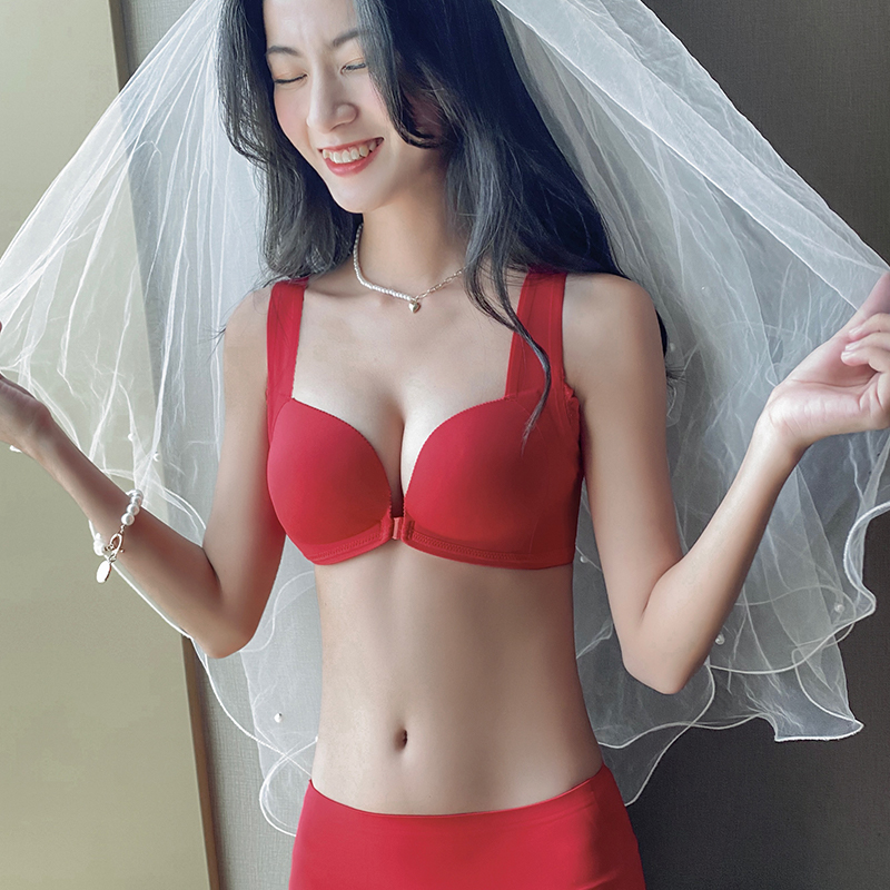 Birth Year Underwear Women's Small Chest Buckle Gathered Marriage Bride's Red Clothes Breast Lifting Rabbit Year Bra Set