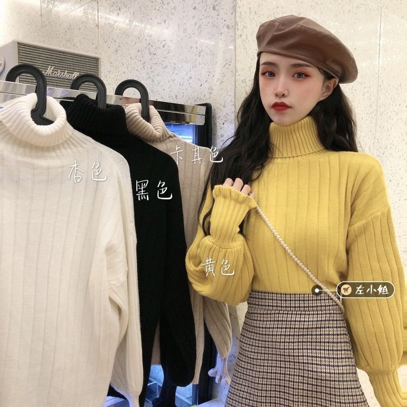 High collar sweater women's clothing spring autumn season 2022 new outfits Thickened Loose Sleeve Head Retro-Knitted Sweatshirt Clothing
