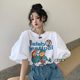 White short-sleeved t-shirt women's summer 2021 new design sense niche chic lantern puff sleeve top clothes ins tide