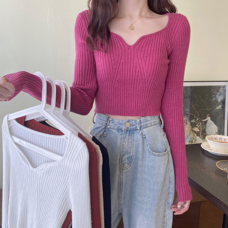 Knit Undershirt Woman Autumn Winter in lap sweater 2022 new design sensation small crowdVled body short jacket