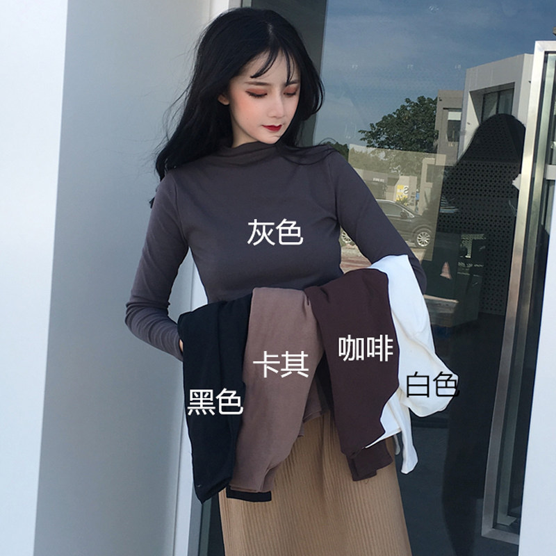 Spot can be made 2024 Korean version with slim fit and high collar 100 lap blouses net red thin undershirt Long sleeve T-shirt woman-Taobao