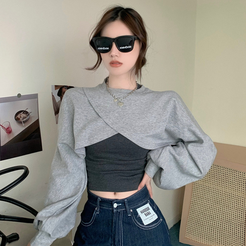 Sweet Hot Girl Fashion Suit Woman Spring Fall 2022 New Internet Red Fried Street Sweatshirt Fold wearing two-piece blouse