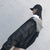 Quần áo bóng chày da nữ xuân hè 2018 phiên bản Hàn Quốc mới của áo khoác xe máy áo khoác trùm đầu buông lơi ngắn học sinh bf gió áo da cổ lông
