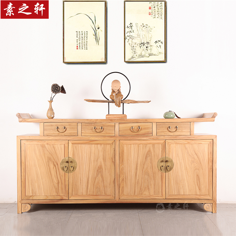 New Chinese Xuan Guan Cabinet Modern Brief Solid Wood Genguan Terrace Table Old Elm Wood Dining Cabinet Door Hall Decorated Shoe Cabinet Storage